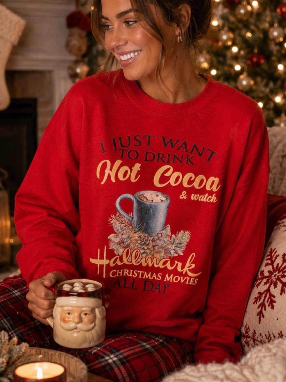 Women’s Christmas Sweater Red Warm Long Sleeve Medium - Large
